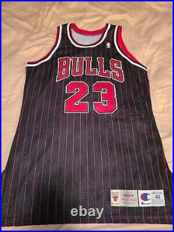 1995-96 Michael Jordan Champion Pro Cut Pinstripe Bulls Game Issued Jersey 46 +3