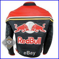 Black Red Motorcycle Racing Leather Jacket Red Bull Leather jacket Safety Padded