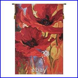 Bright New Day Red Flowers by Simon Bull European Woven Tapestry Wall Hanging
