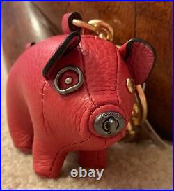 COACH PIG PLUSH LEATHER KEYCHAIN FOB Ring BAG Purse CHARM F66907 BRAND NEW