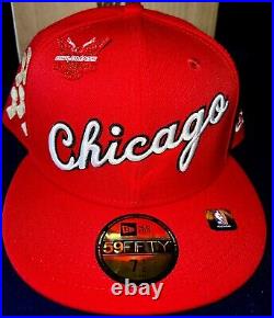Chicago Bulls Custom 7 1/2 Chicago Script With 6 Ring Side Patch 75 Year Club