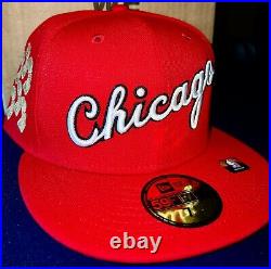 Chicago Bulls Custom 7 1/2 Chicago Script With 6 Ring Side Patch 75 Year Club