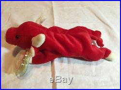 Extremely Rare Vintage 1995 Snort Ty Beanie Baby Red Bull Plushie With Tag