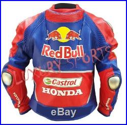 Honda Motorcycle Racing Biker Jacket Moto Gp Red Bull Leather Cowhide