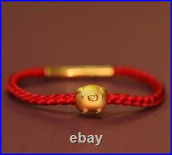 NEW 999 24K Yellow Gold 3D Lucky Flying Pig Red Knitted Bracelet 6 1/2 L