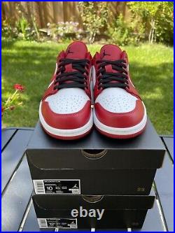 NEW Nike Air Jordan 1 Low White Gym Red Black Bulls 553558-163 Men's Size 10