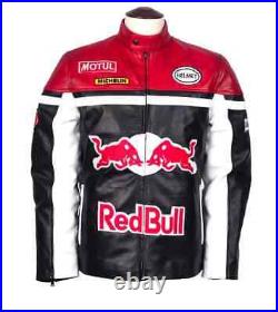 New Men's Red-Bull Motorcycle Leather Biker Racing Jacket