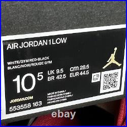 New Mens Nike Air Jordan 1 Low Sz 10.5 White Red Black Bred Chicago 553558 163