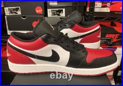 Nike Air Jordan 1 Low Bred Toe Black Red Retro Shoes 553558-612 (GS) Men's Sizes