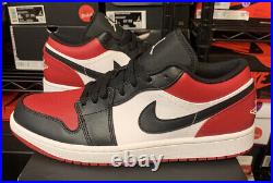 Nike Air Jordan 1 Low Bred Toe Black Red Retro Shoes 553558-612 (GS) Men's Sizes