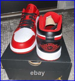 Nike Air Jordan 1 Low Shoes Bulls White Gym Red Black 553558-163 Men's Size 10