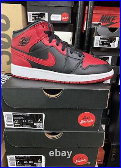 Nike Air Jordan 1 Mid Banned Black Red Retro Shoes 554725-074 (GS) Youth Sizes