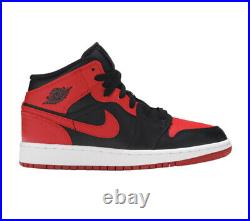 Nike Air Jordan 1 Mid Banned Black Red Retro Shoes 554725-074 (GS) Youth Sizes