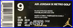 Nike Air Jordan IX Retro Golf Mens Size 9 Black Red 833798 002 Chicago Retro 9