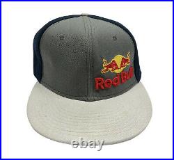 Red Bull 59Fifty New Era 6 Panel Athlete Embroidered Fitted Gray Blue Hat Size 7