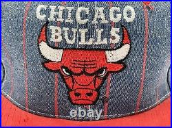 VIntage 90s Chicago Bulls Logo Denim Snapback Hat Red NEW WITH TAGS