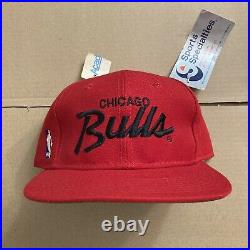 Vtg NWT Chicago Bulls Script Snapback Hat Sports Specialties Logo athletic NBA