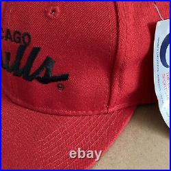 Vtg NWT Chicago Bulls Script Snapback Hat Sports Specialties Logo athletic NBA
