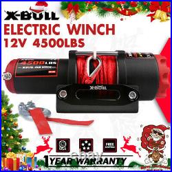 X-BULL 4500LBS 12V Electric Winch ATV UTV Towing Truck Synthetic Rope Red 4WD