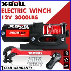 X-BULL Electric Winch 3000LBS 12V Synthetic Rope Red ATV UTV Towing Truck 4WD
