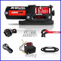 X-BULL Electric Winch 3000LBS 12V Synthetic Rope Red ATV UTV Towing Truck 4WD
